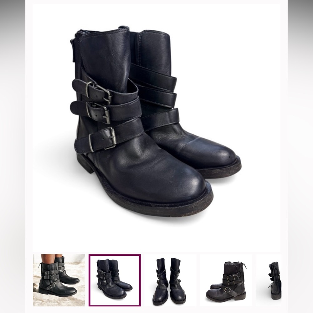 Free People Black Leather Buckle Boots